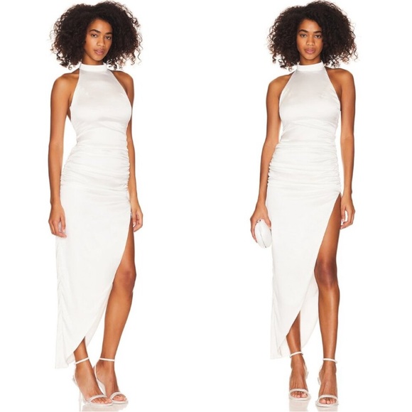 REVOLVE NEW More to Come White Satin Baylin Halter Bodycon Formal Maxi Dress S - Picture 1 of 7